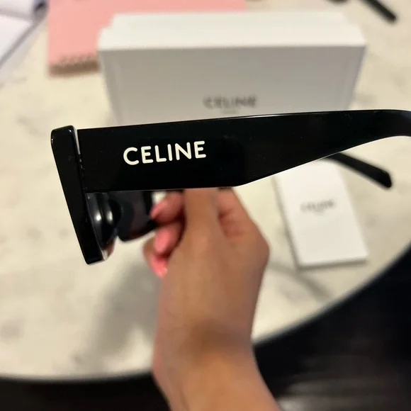 Celine Black Rectangular Slim-Edge Sunglasses - Picture 6 of 8